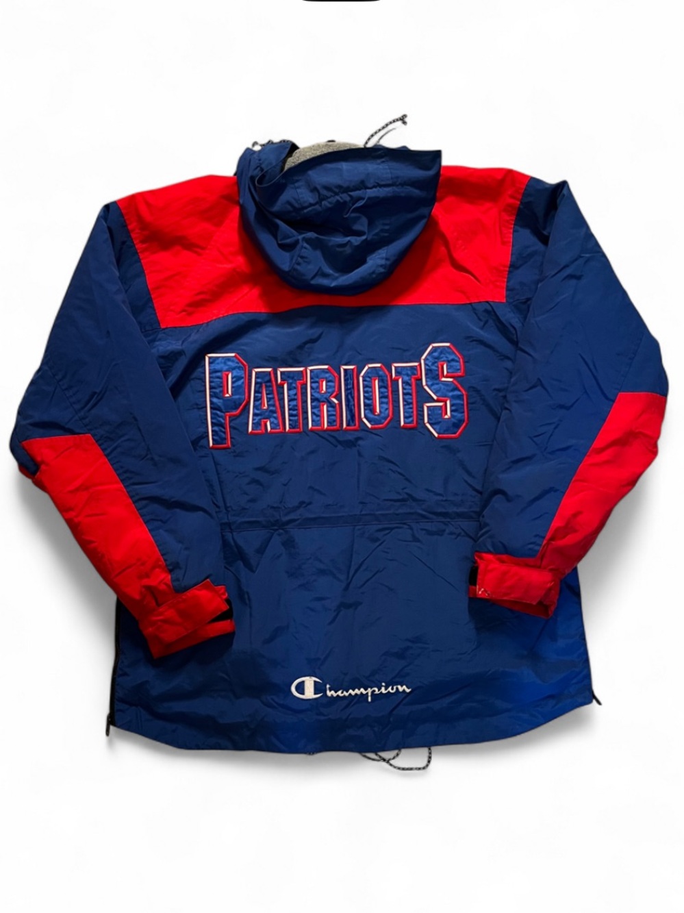 Champion vintage size M Navy & Red Patriots Hooded Rain Jacket